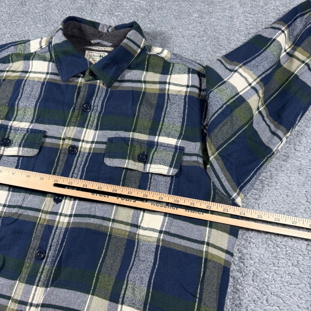 LL Bean Fleece Lined Flannel Shirt Mens L Tall Plaid Traditional Fit Overshirt - Picture 6 of 7